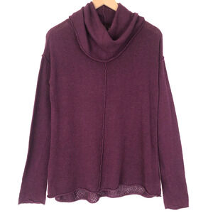 PRANA Hemp Organic Cotton Sweater Sz XS Wine Cowl Long Sleeve Open Knit‎ Back